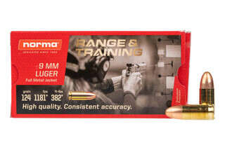 Norma Range and Training 9mm 124gr Full Metal Jacket Ammo features low recoil and consistency